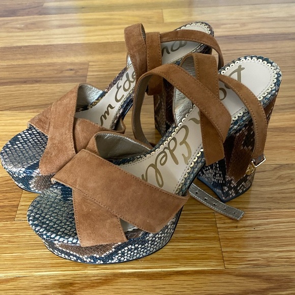 Sam Edelman Women’s Snakeskin Lace Up Heels Size 7.5 - Picture 1 of 8